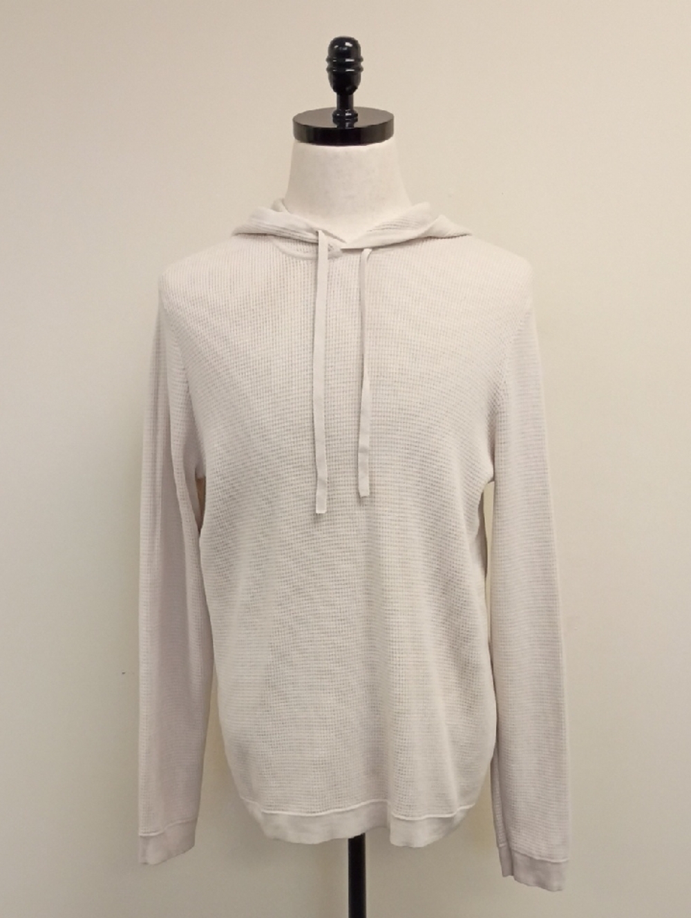 Theory Waffle Knit Hoodie Cream Lightweight Pullover Minimalist Size Medium